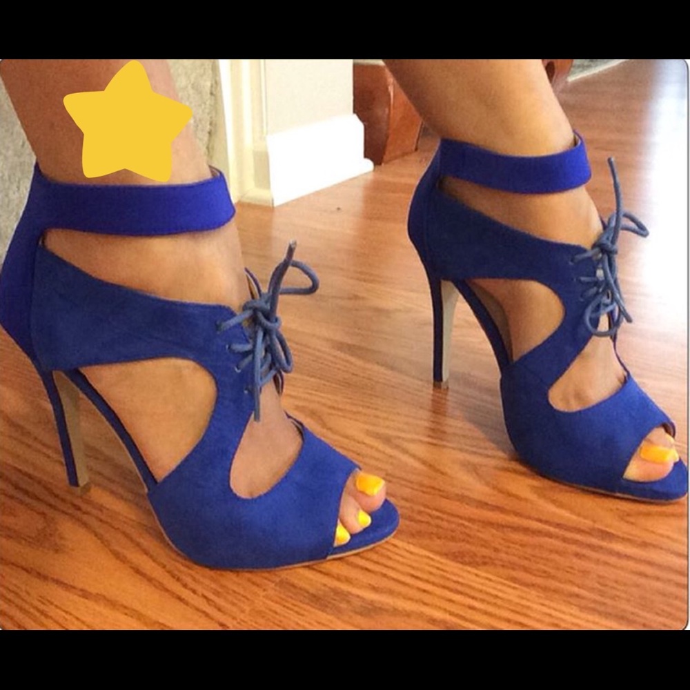 Blue tie up 4.5 inch heels